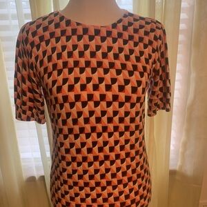 Talbots Orange and Black Geometric Short Sleeve Top